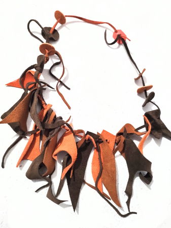 Colier asimetric multicolor realizat din mix piele naturala,nuante maro caramiziu [1]