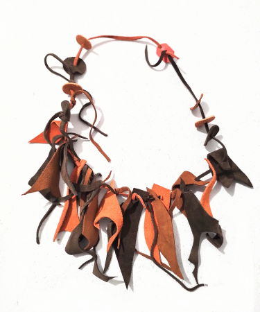 Bijuterii Fashion - Colier asimetric multicolor realizat din mix piele naturala,nuante maro caramiziu