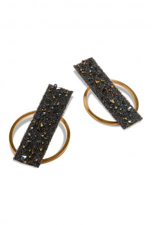 Cercei Ceres in forme circulare armonioase si dreptunghi cu cristale, din alama placata cu gun metal [1]