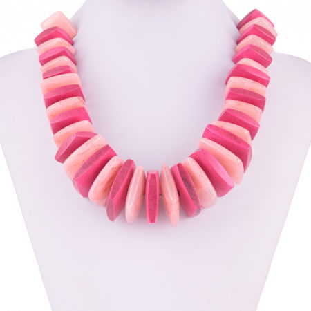 Coliere & Lanțuri - Colier cu elemente rectangulare din lemn si plastic, fucsia si roz