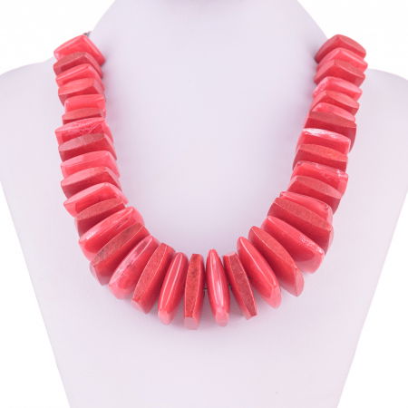 Coliere & Lanțuri - Colier cu elemente rectangulare din lemn si plastic, rosu