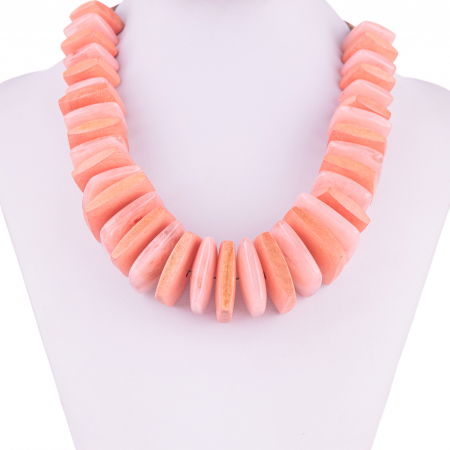 Coliere & Lanțuri - Colier cu elemente rectangulare din lemn si plastic, roz si piersica