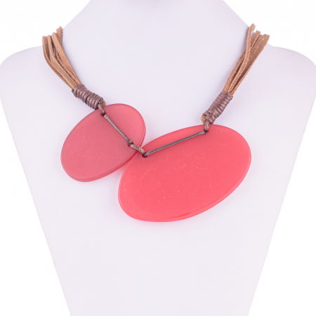 Coliere & Lanțuri - Colier rosu deschis cu 2 elemente ovale inegale din rasina mata