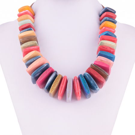 Coliere & Lanțuri - Colier cu elemente rectangulare din lemn si plastic, multicolor