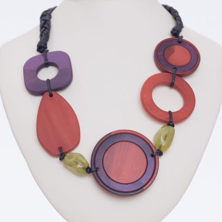 Coliere & Lanțuri - Colier cu elemente rotunde rosii si mov