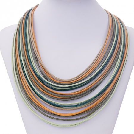 BIJUTERII - Colier cu multe siruri inegale, cu nuante de verde, mustar, kaki si bej