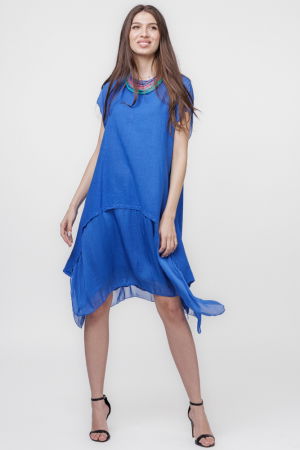 Colier cu multe siruri inegale, in trei culori: albastru, fucsia si turcoaz [2]