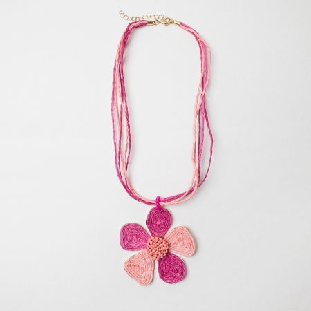 Colier cu multe siruri si floare pandant, in nuante de roz si fucsia [1]