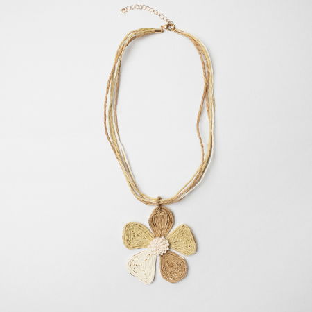 Colier cu multe siruri si floare pandant, in nuante de bej si camel [4]