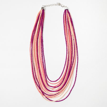 Coliere & Lanțuri - Colier cu multe siruri din margelute mici in nuante de roz si mov