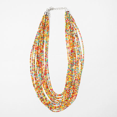 Coliere & Lanțuri - Colier cu multe siruri din margelute mici in culori calde, multicolore