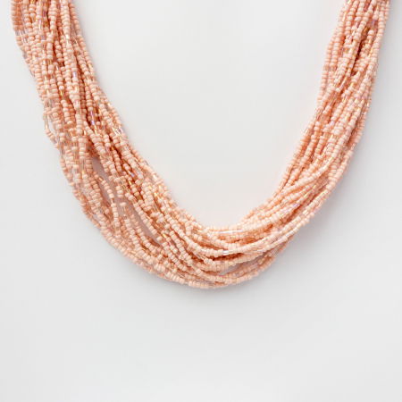 Coliere & Lanțuri - Colier cu multe siruri rasucite din margelute mici roz deschis, pastel