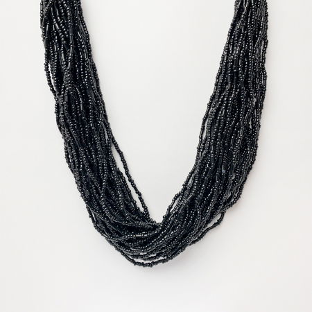 Coliere & Lanțuri - Colier cu multe siruri rasucite din margelute mici negre