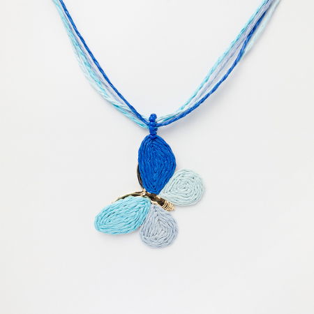 Coliere & Lanțuri - Colier cu multe siruri si fluture pandant, in nuante de albastru