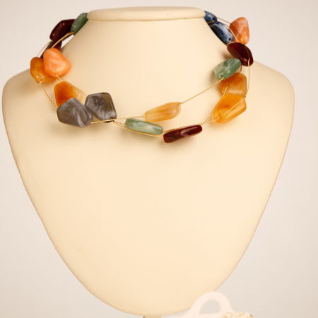 Coliere & Lanțuri - Colier delicat cu pietre colorate pe fire fine aurii