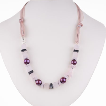 Coliere & Lanțuri Argint - Colier din forme diferite de cuart roz, perle si hematit