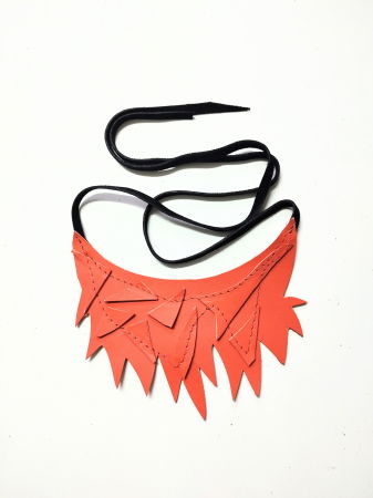 Coliere & Lanțuri - Colier asimetric , din piele naturală portocalie