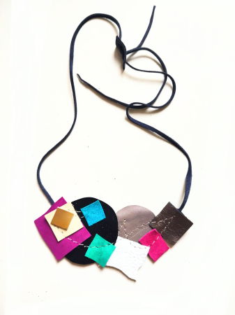 Colier statement multicolor  din piele naturala asimetric, unicat [1]