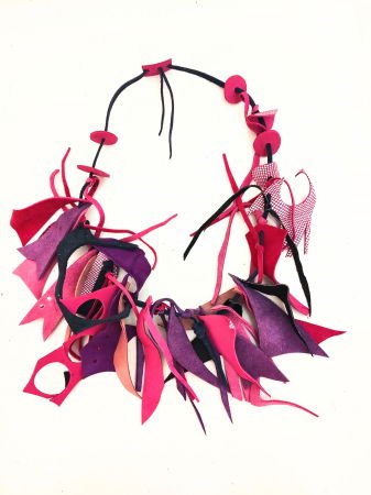 Coliere handmade piele naturala - Colier din piele naturală, asimetric, magenta, unicat