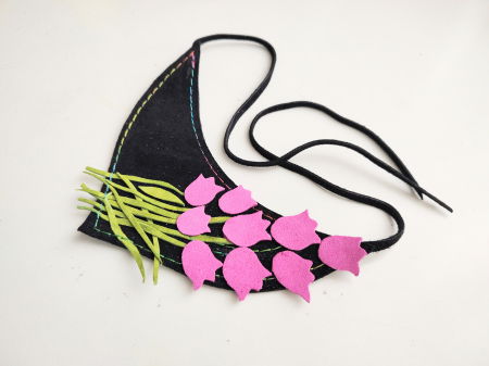 Colier din piele naturală ,cu lalele roz [1]