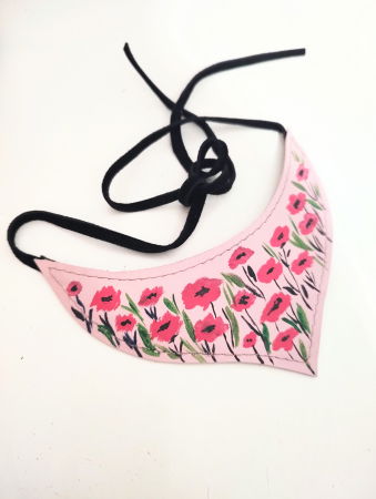 Coliere handmade piele naturala - Colier din piele naturală, cu maci pictați