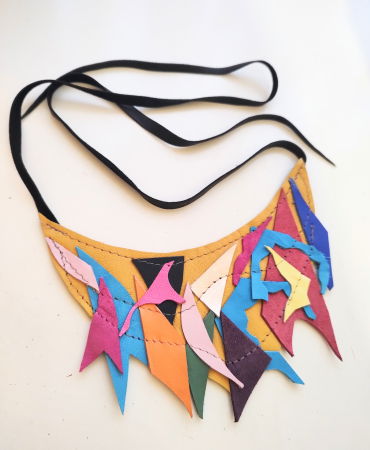 Colier statement din piele naturală, multicolor [1]