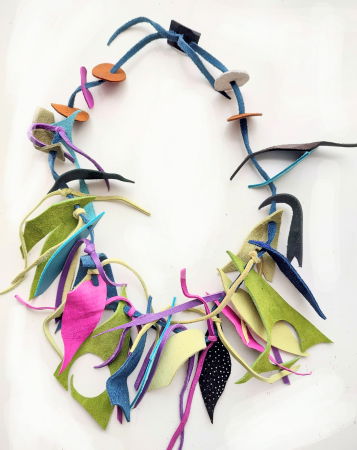 Colier multicolor handmade din piele naturala, asimetric, unicat [1]