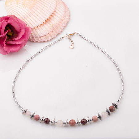 Coliere & Lanțuri Argint - Colier la baza gatului din hematit cu granate si alte pietre