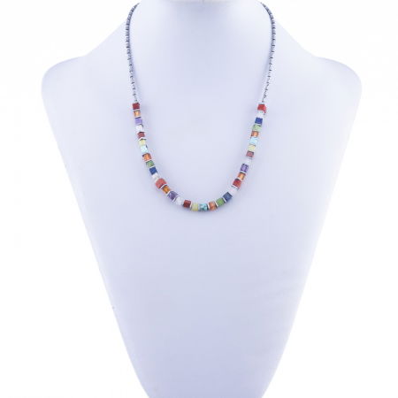 Colier la baza gatului din hematit cu cuburi multicolore din pietre naturale [1]