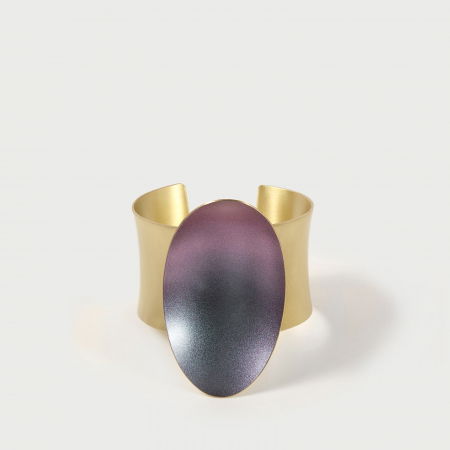 Bratara rigida Marise cu element in forma ovala cu irizatii mov, din alama placata cu aur de 24k [5]