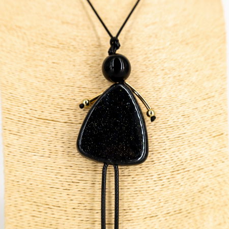 Colier lung minimalist cu papusa pe un snur reglabil, negru cu auriu [2]