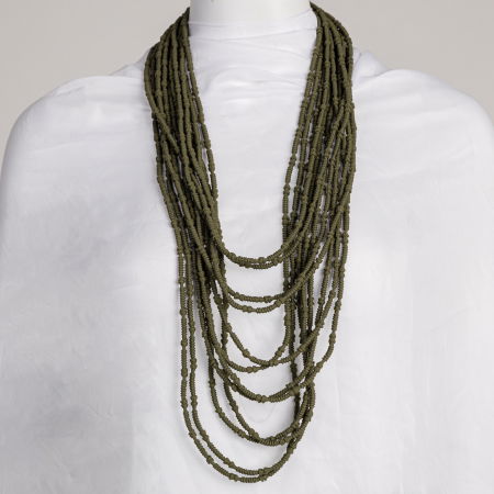 Coliere & Lanțuri - Colier lung multișir kaki textil – design fluid, elegant