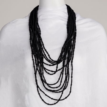 Coliere & Lanțuri - Colier lung multișir negru textil – design fluid, elegant