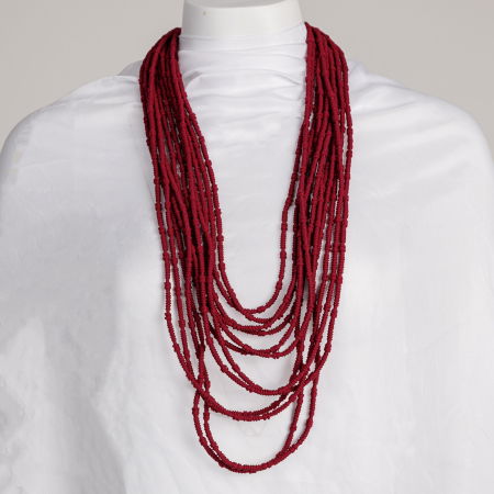 Coliere & Lanțuri - Colier lung multișir bordo textil – design fluid, elegant