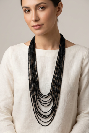 Colier lung multișir negru textil – design fluid, elegant [1]