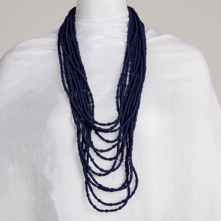 Coliere & Lanțuri - Colier lung multișir bleumarin textil – design fluid, elegant