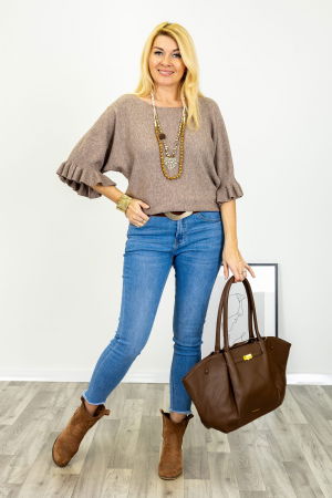 Colier lung statement bej cu inima aurie cu lemn si sidef - stil italian [4]