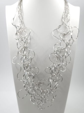 Colier lung statement din multe siruri, cu bucle in cascada, argintiu [1]