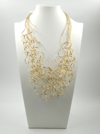 BIJUTERII - Colier lung statement din multe siruri, cu bucle in cascada, auriu