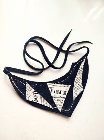 BIJUTERII - Colier alb negru  din piele naturală