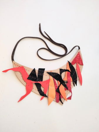 Coliere & Lanțuri - Colier multicolor asimetric, din piele naturală