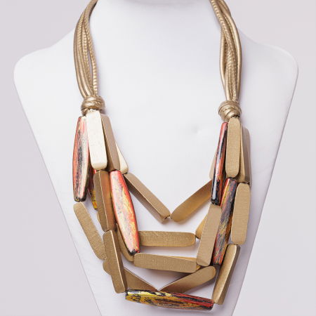 Coliere & Lanțuri - Colier multicolor din lemn auriu si maro