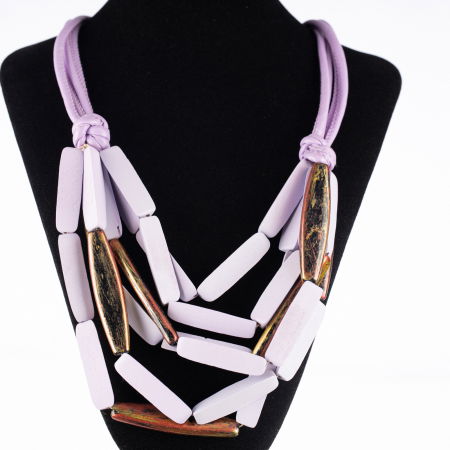 Coliere & Lanțuri - Colier multicolor din lemn lila mat