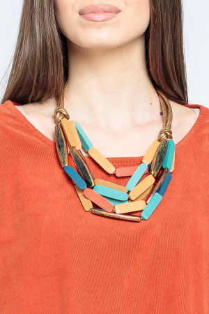 Colier multicolor din lemn corai, portocaliu si turcoaz [1]