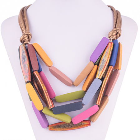 Coliere & Lanțuri - Colier multicolor din lemn cu nuante pastelate
