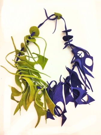 Colier multicolor din piele naturala ,verde si mov [1]