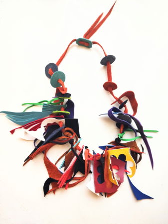 Coliere handmade piele naturala - Colier multicolor din piele naturală ,asimetric ,unicat