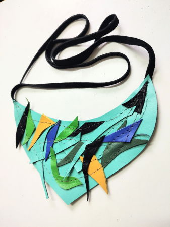 BIJUTERII - Colier multicolor din piele naturală ,unicat