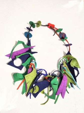 Bijuterii Fashion - Colier inedit din mix piele naturala ,asimetric,unicat