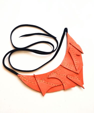 NOUTATI - Colier Orange statement,  din piele naturală